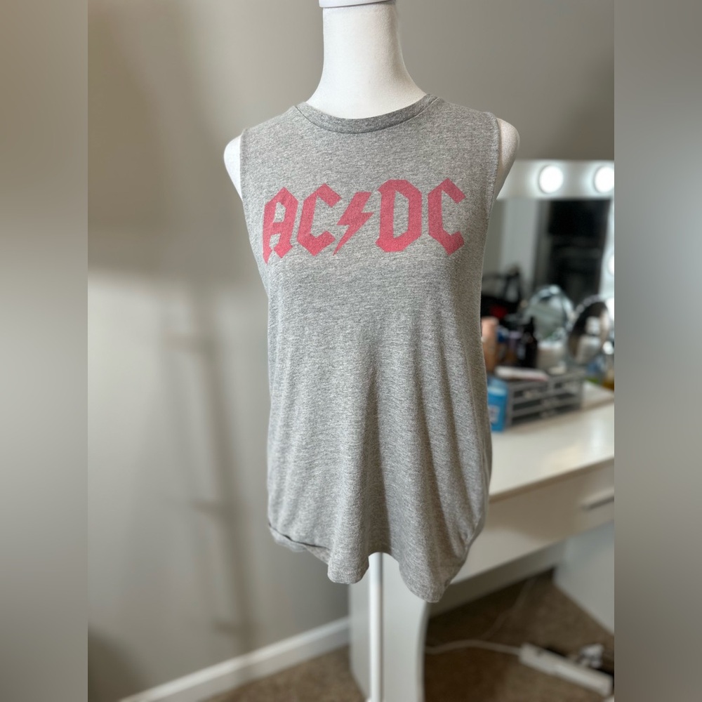 Hard to Find AC/DC Gray Band Tank – Medium Open Back Backless Rock Tee
